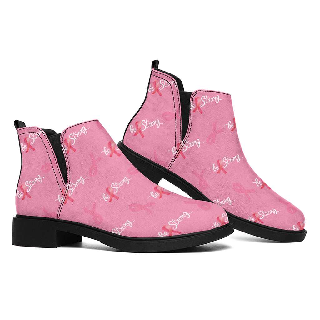 Be Strong Breast Cancer Pattern Print Flat Ankle Boots