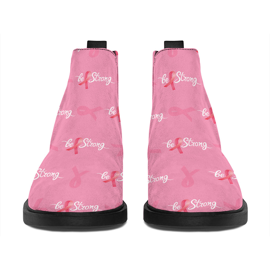 Be Strong Breast Cancer Pattern Print Flat Ankle Boots