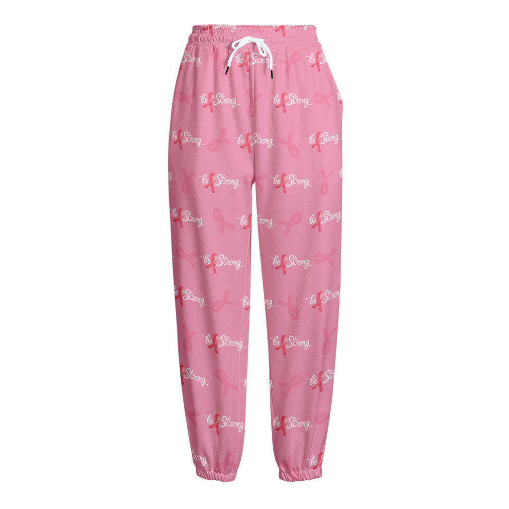Be Strong Breast Cancer Pattern Print Fleece Lined Knit Pants