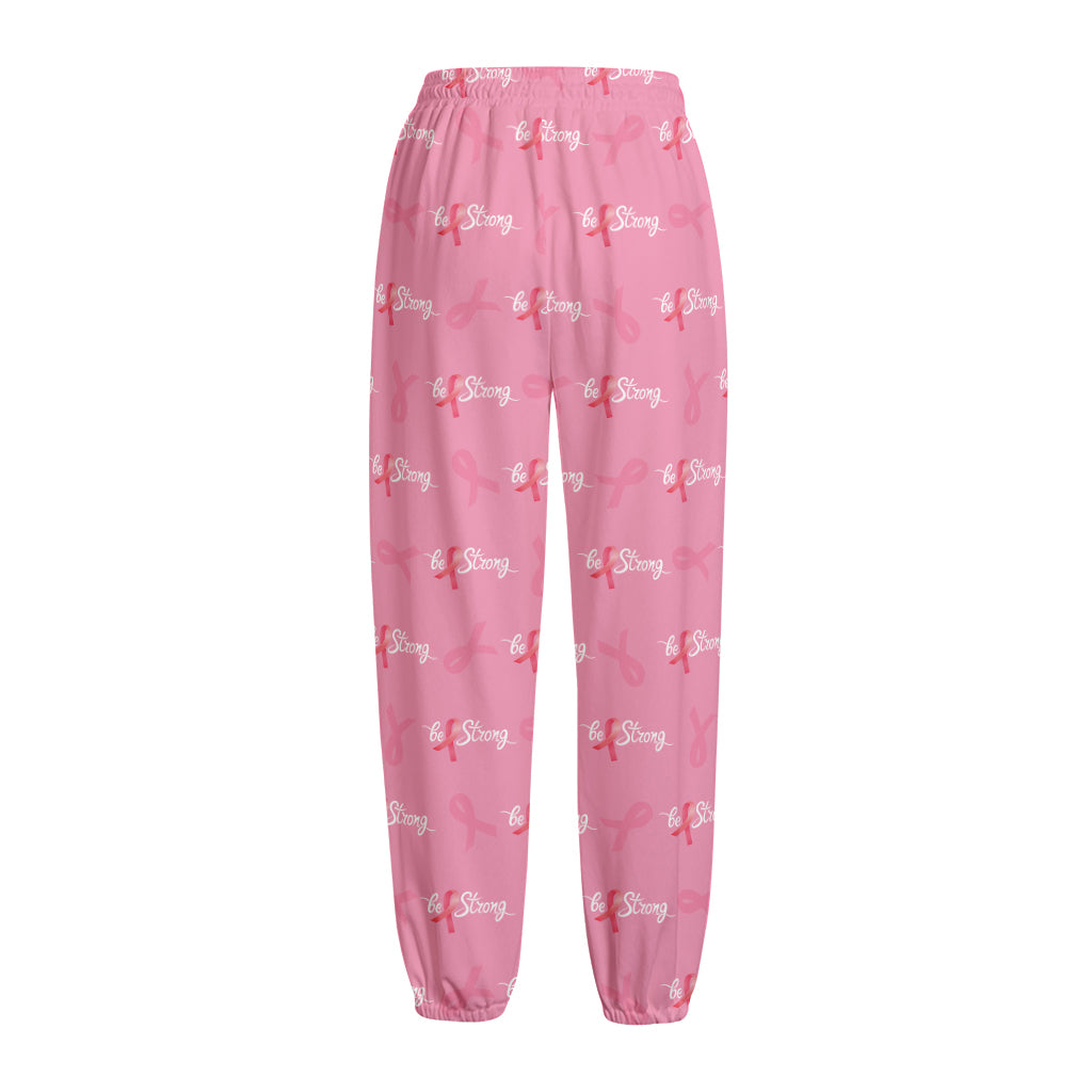 Be Strong Breast Cancer Pattern Print Fleece Lined Knit Pants
