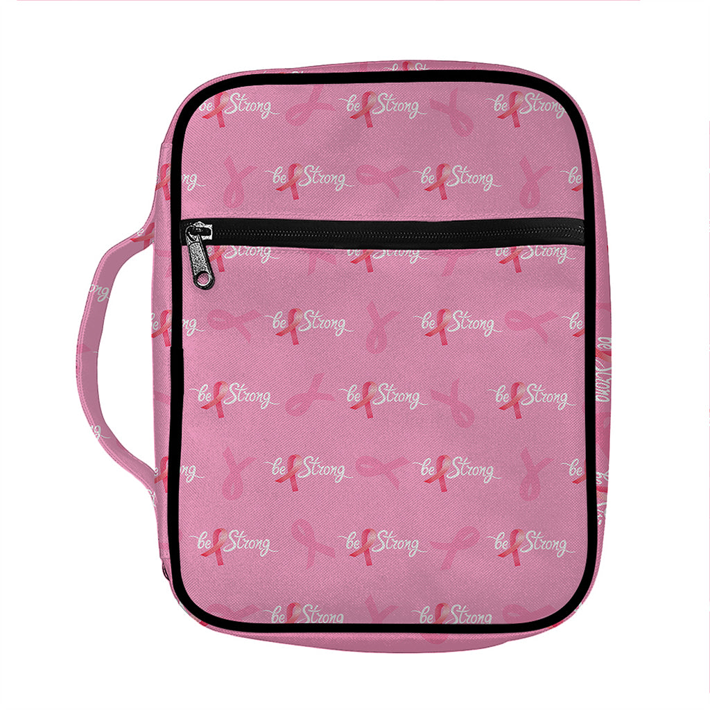Be Strong Breast Cancer Pattern Print Front Pocket Bible Bag