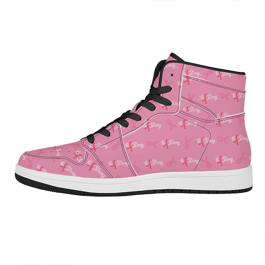 Be Strong Breast Cancer Pattern Print High Top Leather Sneakers