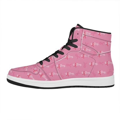 Be Strong Breast Cancer Pattern Print High Top Leather Sneakers