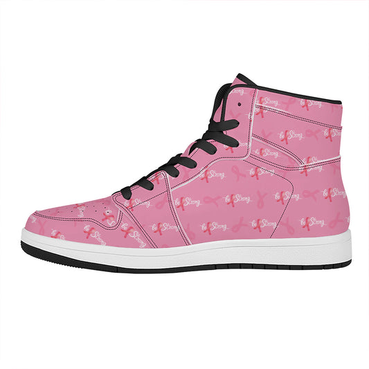 Be Strong Breast Cancer Pattern Print High Top Leather Sneakers