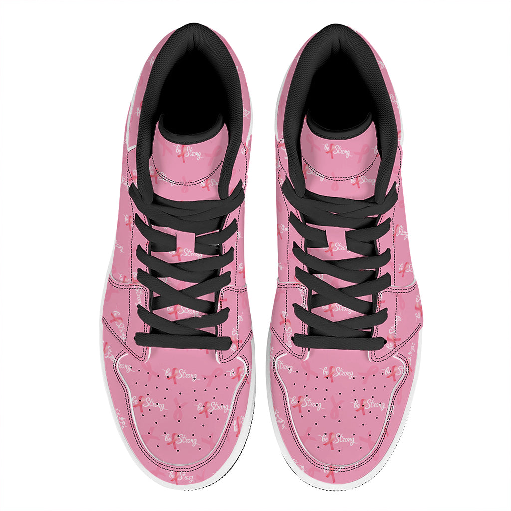 Be Strong Breast Cancer Pattern Print High Top Leather Sneakers