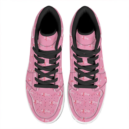 Be Strong Breast Cancer Pattern Print High Top Leather Sneakers