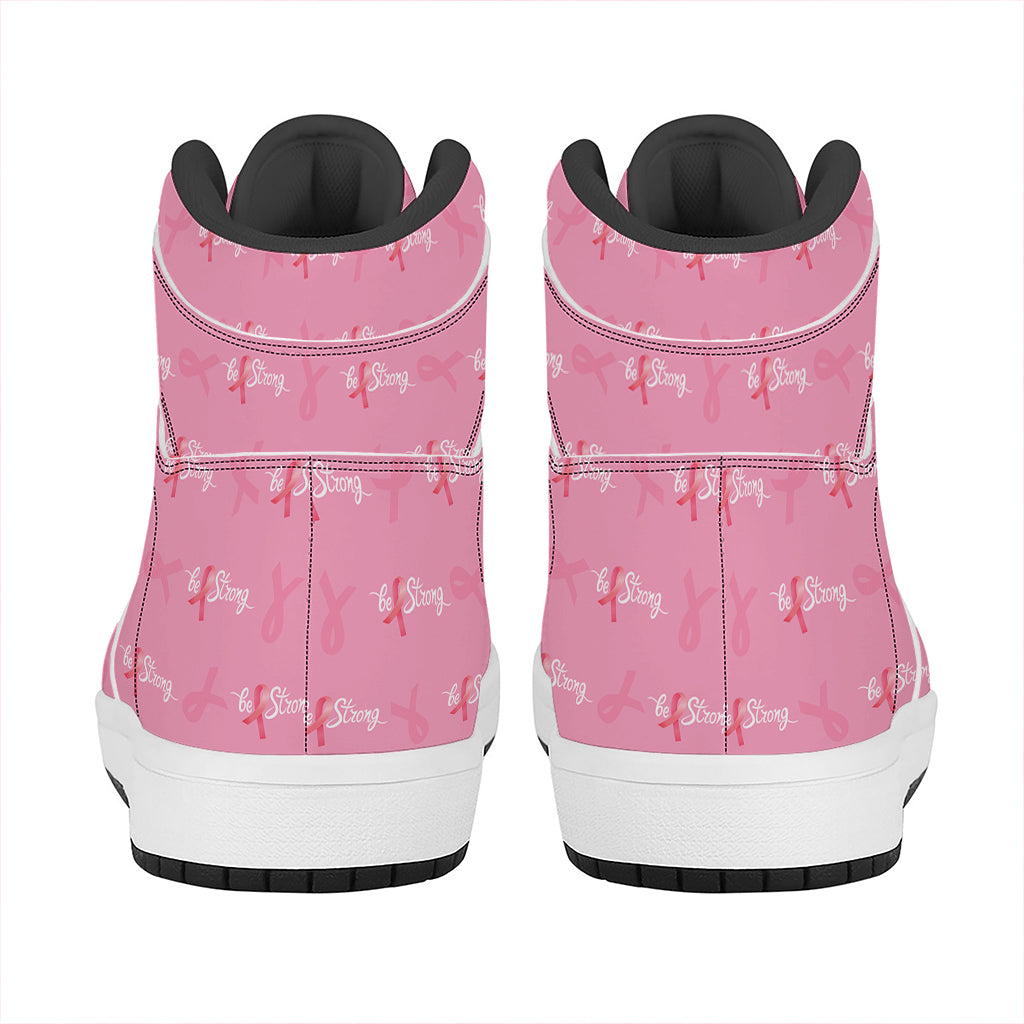 Be Strong Breast Cancer Pattern Print High Top Leather Sneakers