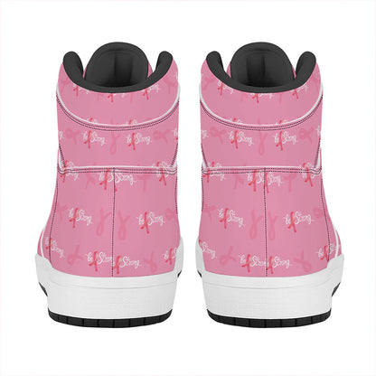 Be Strong Breast Cancer Pattern Print High Top Leather Sneakers