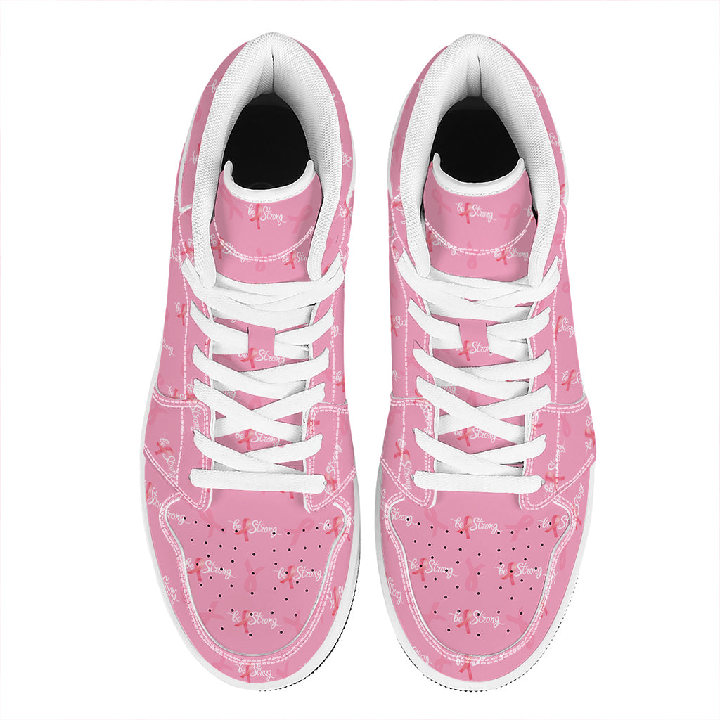 Be Strong Breast Cancer Pattern Print High Top Leather Sneakers