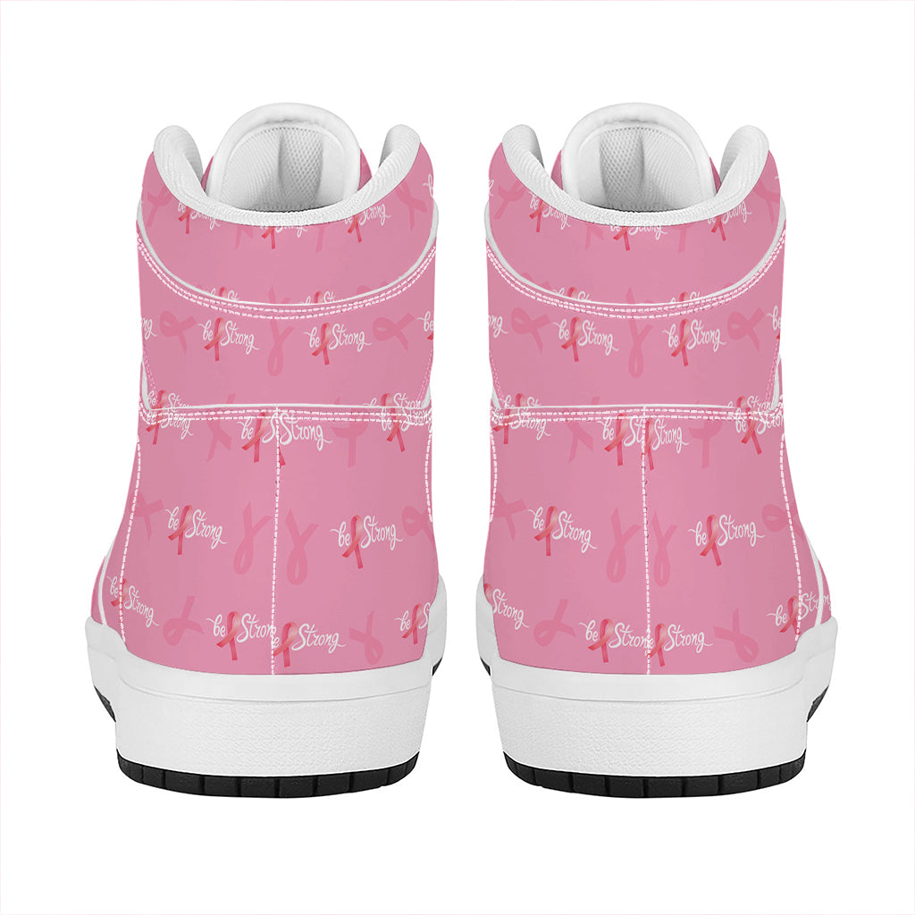 Be Strong Breast Cancer Pattern Print High Top Leather Sneakers