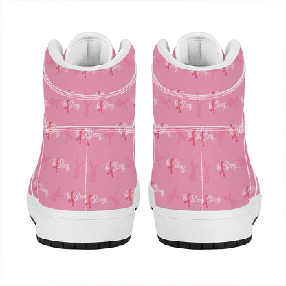 Be Strong Breast Cancer Pattern Print High Top Leather Sneakers