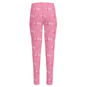 Be Strong Breast Cancer Pattern Print High-Waisted Pocket Leggings