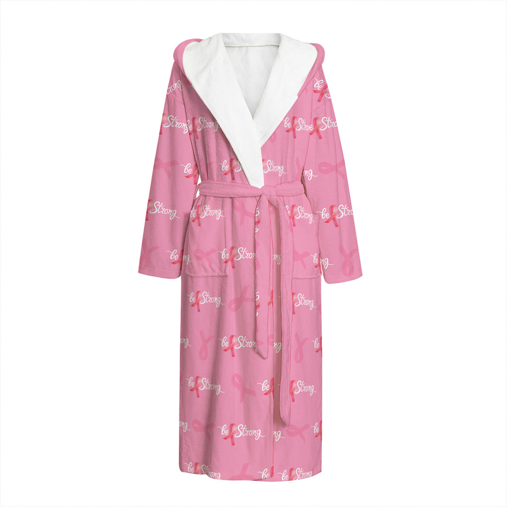 Be Strong Breast Cancer Pattern Print Hooded Bathrobe