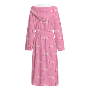 Be Strong Breast Cancer Pattern Print Hooded Bathrobe