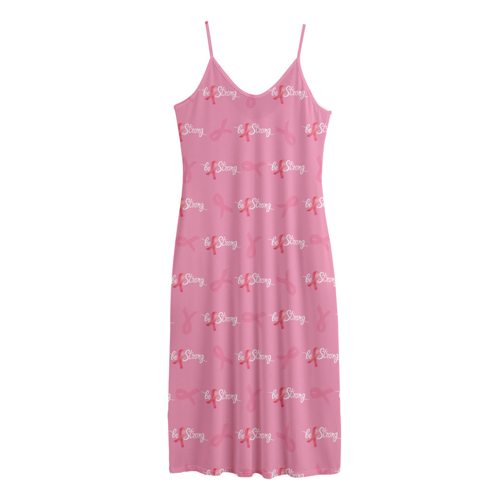 Be Strong Breast Cancer Pattern Print Jersey Midi Cami Dress