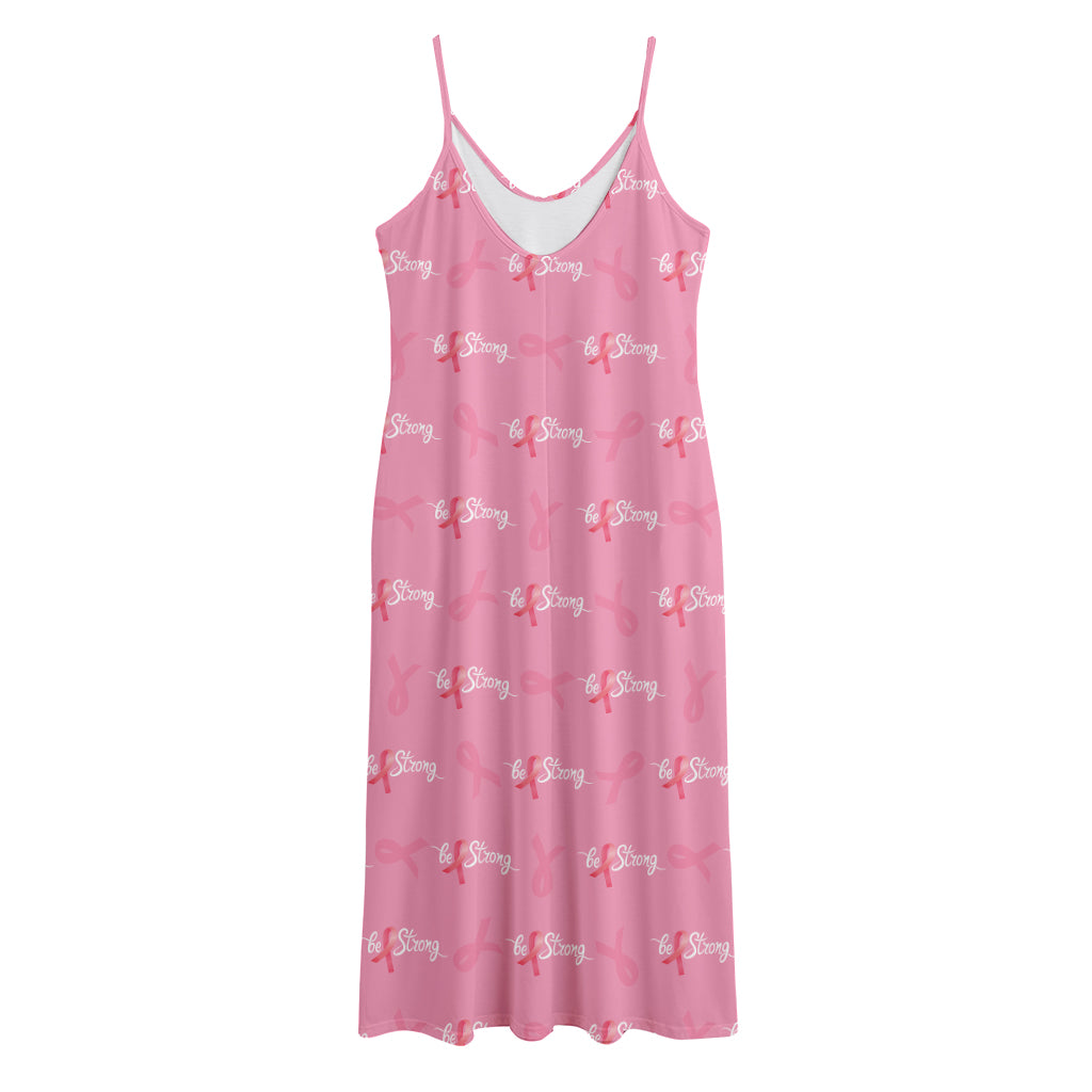Be Strong Breast Cancer Pattern Print Jersey Midi Cami Dress