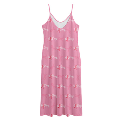 Be Strong Breast Cancer Pattern Print Jersey Midi Cami Dress