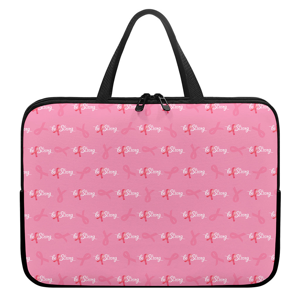 Be Strong Breast Cancer Pattern Print Laptop Sleeve With Handle