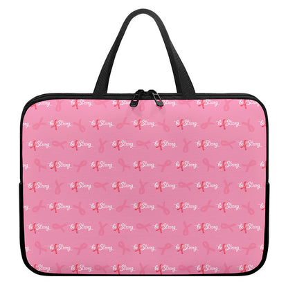 Be Strong Breast Cancer Pattern Print Laptop Sleeve With Handle