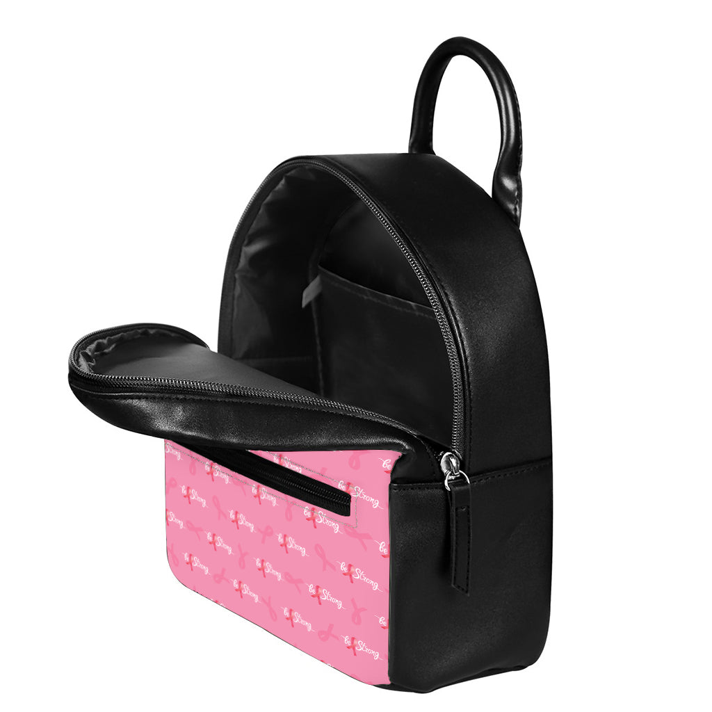 Be Strong Breast Cancer Pattern Print Leather Backpack