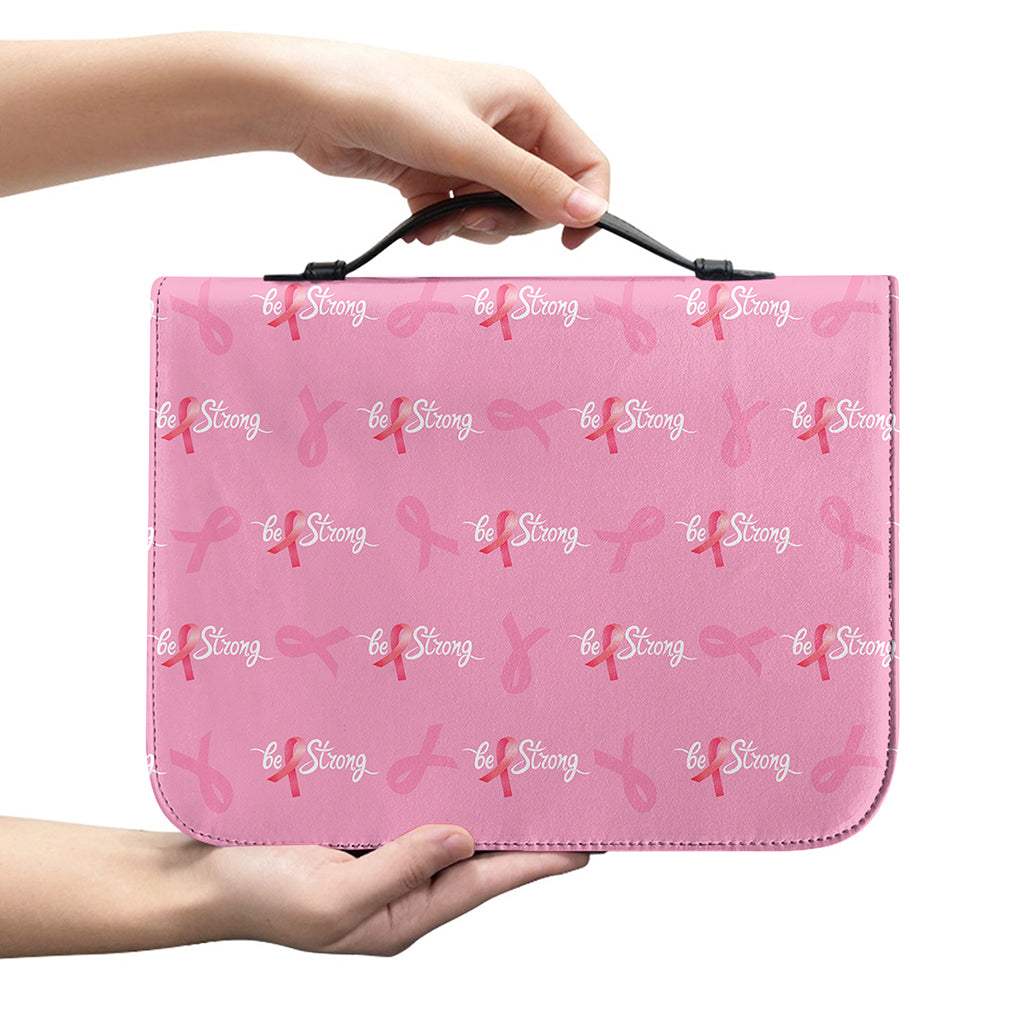 Be Strong Breast Cancer Pattern Print Leather Bible Cover
