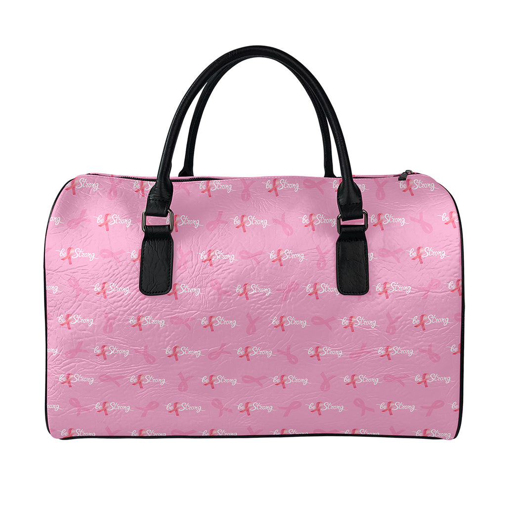 Be Strong Breast Cancer Pattern Print Leather Duffle Bag