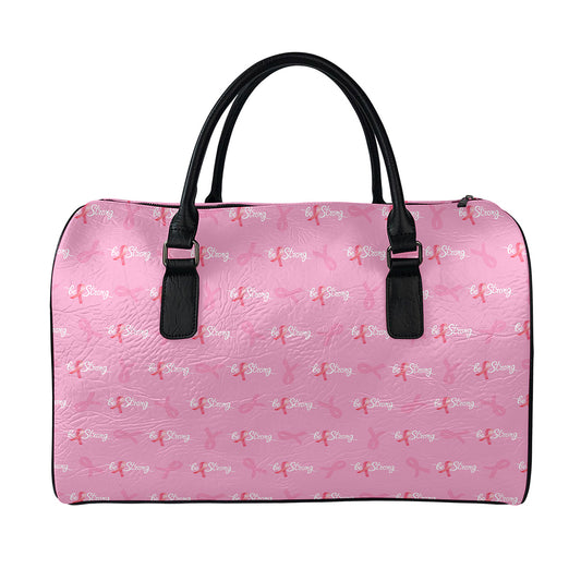 Be Strong Breast Cancer Pattern Print Leather Duffle Bag