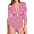 Be Strong Breast Cancer Pattern Print Long Sleeve Swimsuit