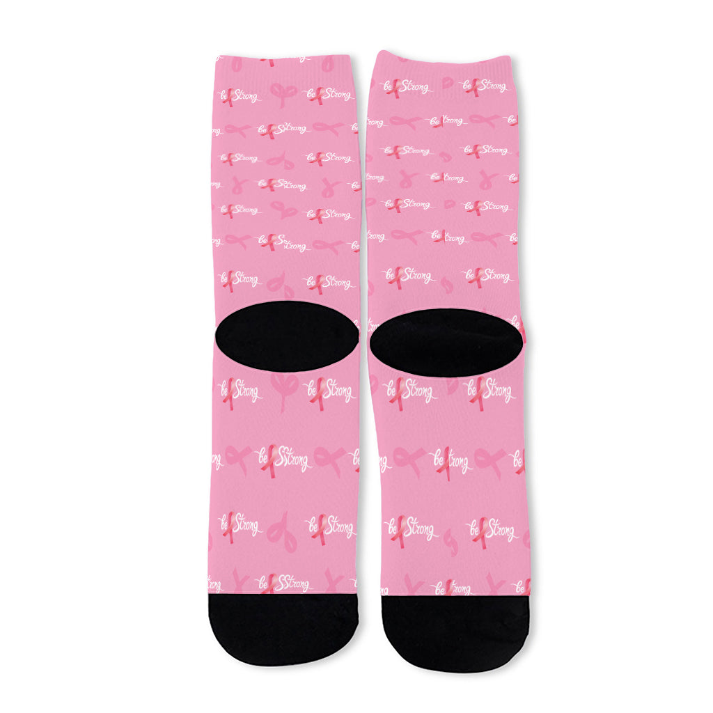 Be Strong Breast Cancer Pattern Print Long Socks