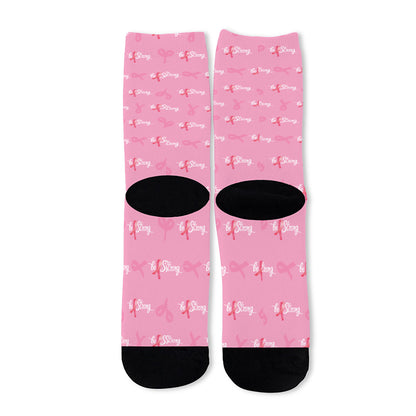 Be Strong Breast Cancer Pattern Print Long Socks