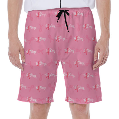 Be Strong Breast Cancer Pattern Print Men's Beach Shorts