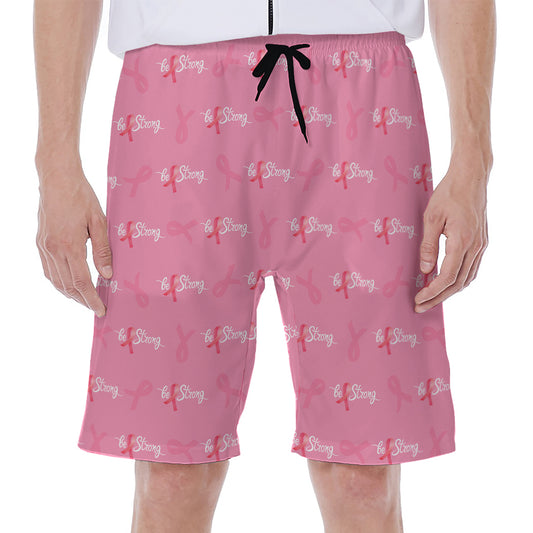 Be Strong Breast Cancer Pattern Print Men's Beach Shorts