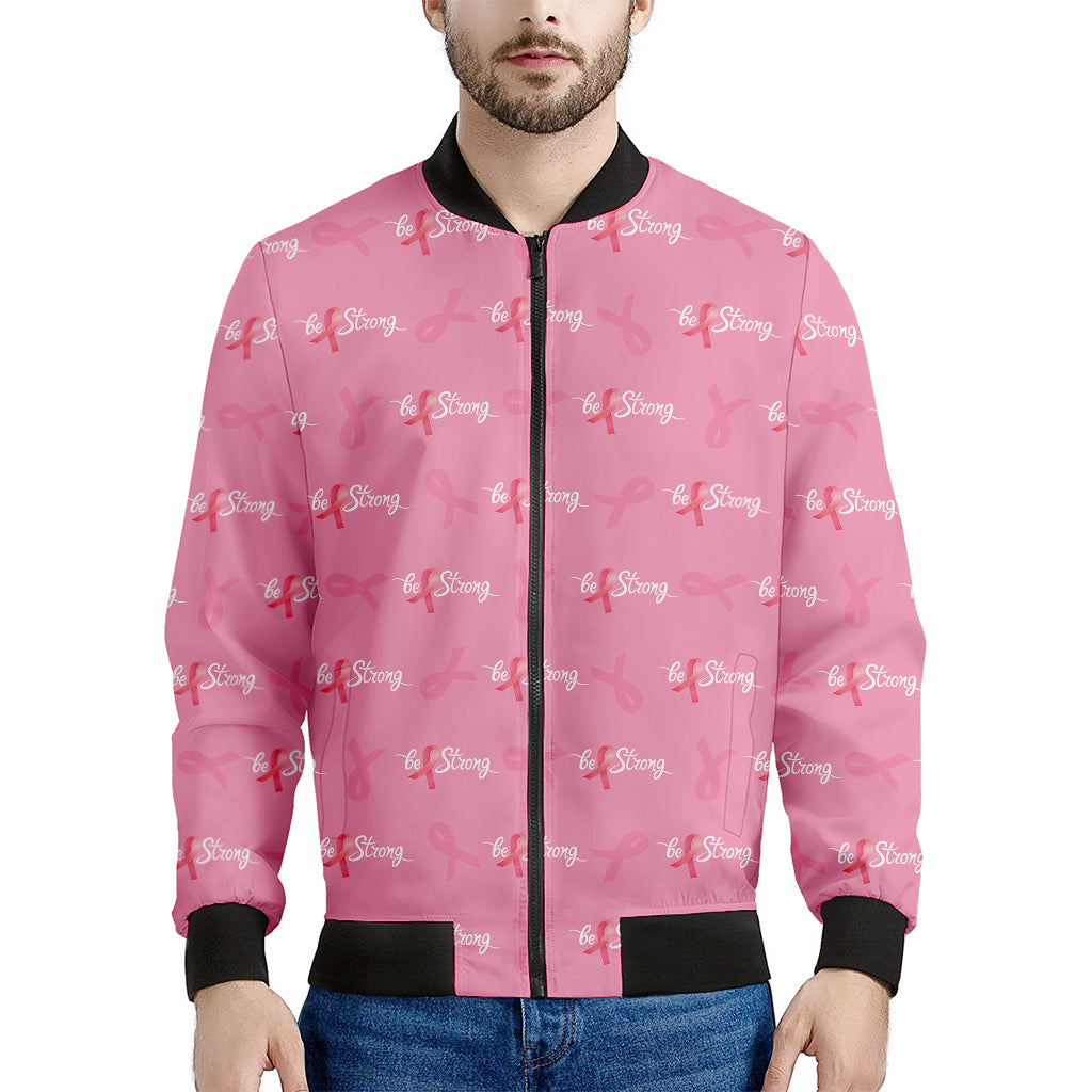 Be Strong Breast Cancer Pattern Print Men's Bomber Jacket