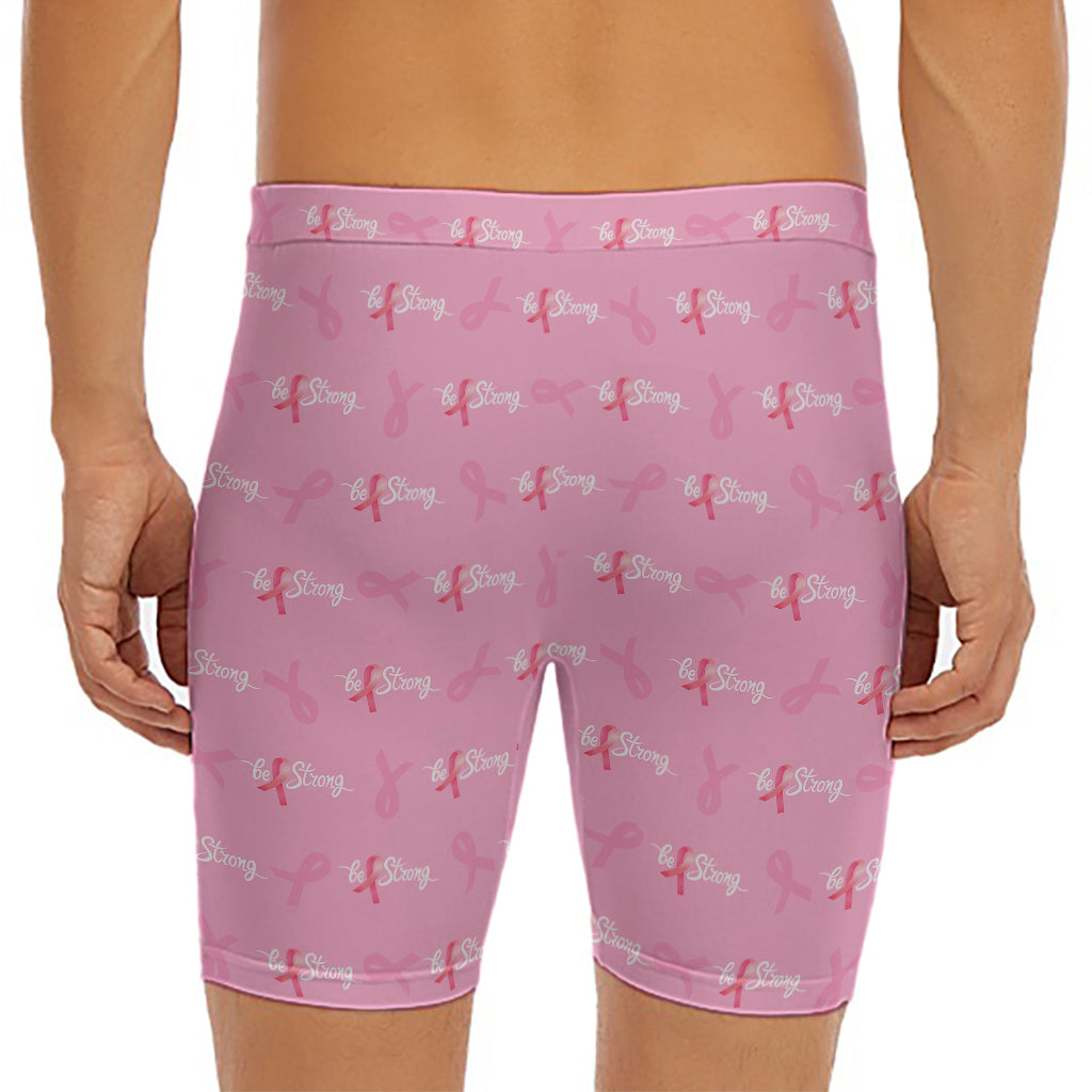 Be Strong Breast Cancer Pattern Print Men's Long Boxer Briefs