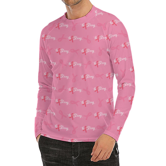 Be Strong Breast Cancer Pattern Print Men's Long Sleeve Rash Guard