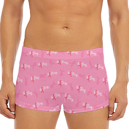 Be Strong Breast Cancer Pattern Print Men's Short Boxer Briefs