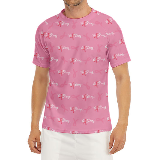 Be Strong Breast Cancer Pattern Print Men's Short Sleeve Rash Guard