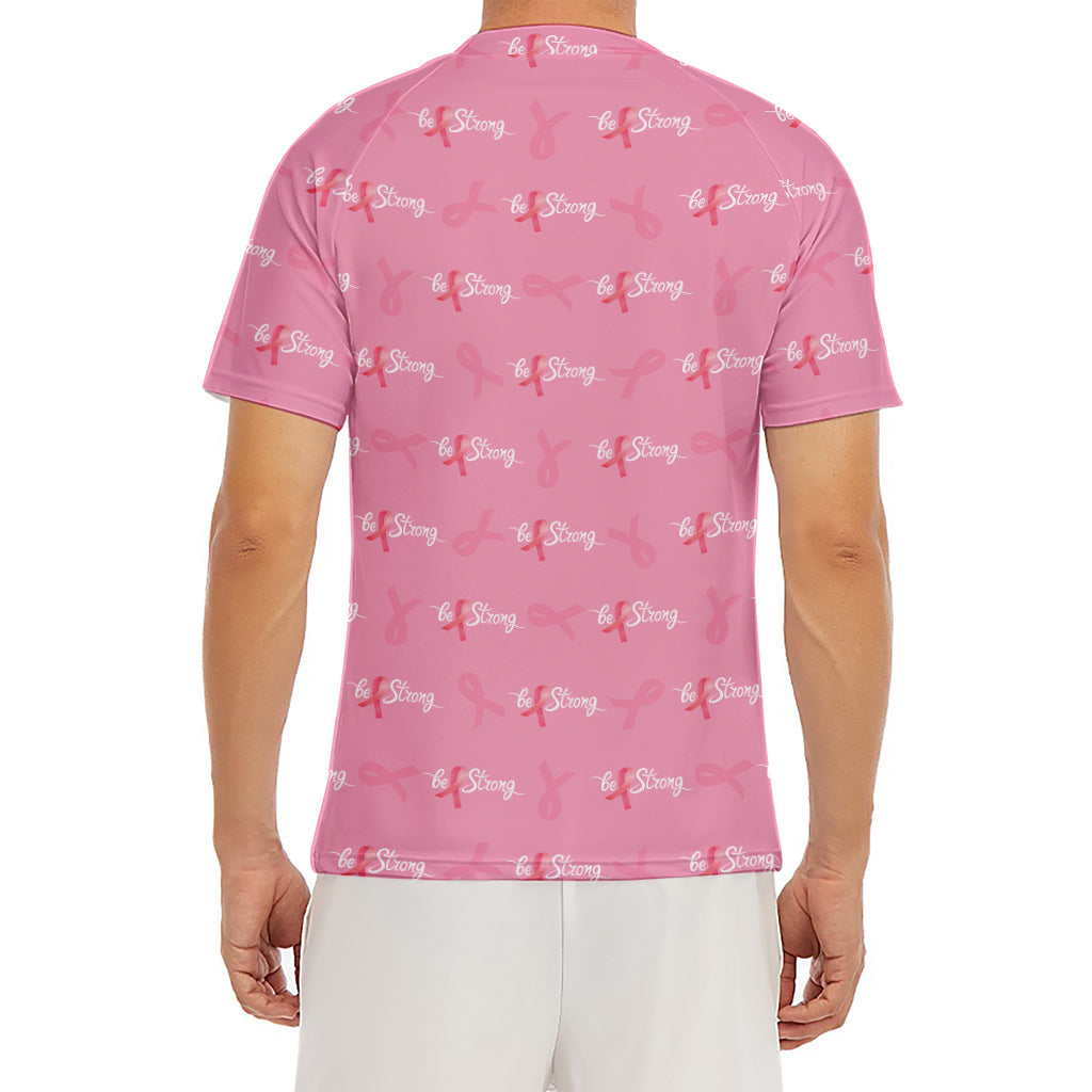 Be Strong Breast Cancer Pattern Print Men's Short Sleeve Rash Guard