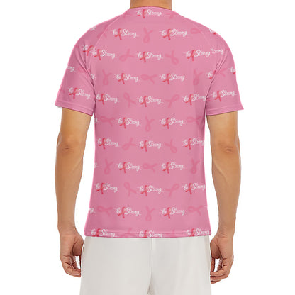 Be Strong Breast Cancer Pattern Print Men's Short Sleeve Rash Guard