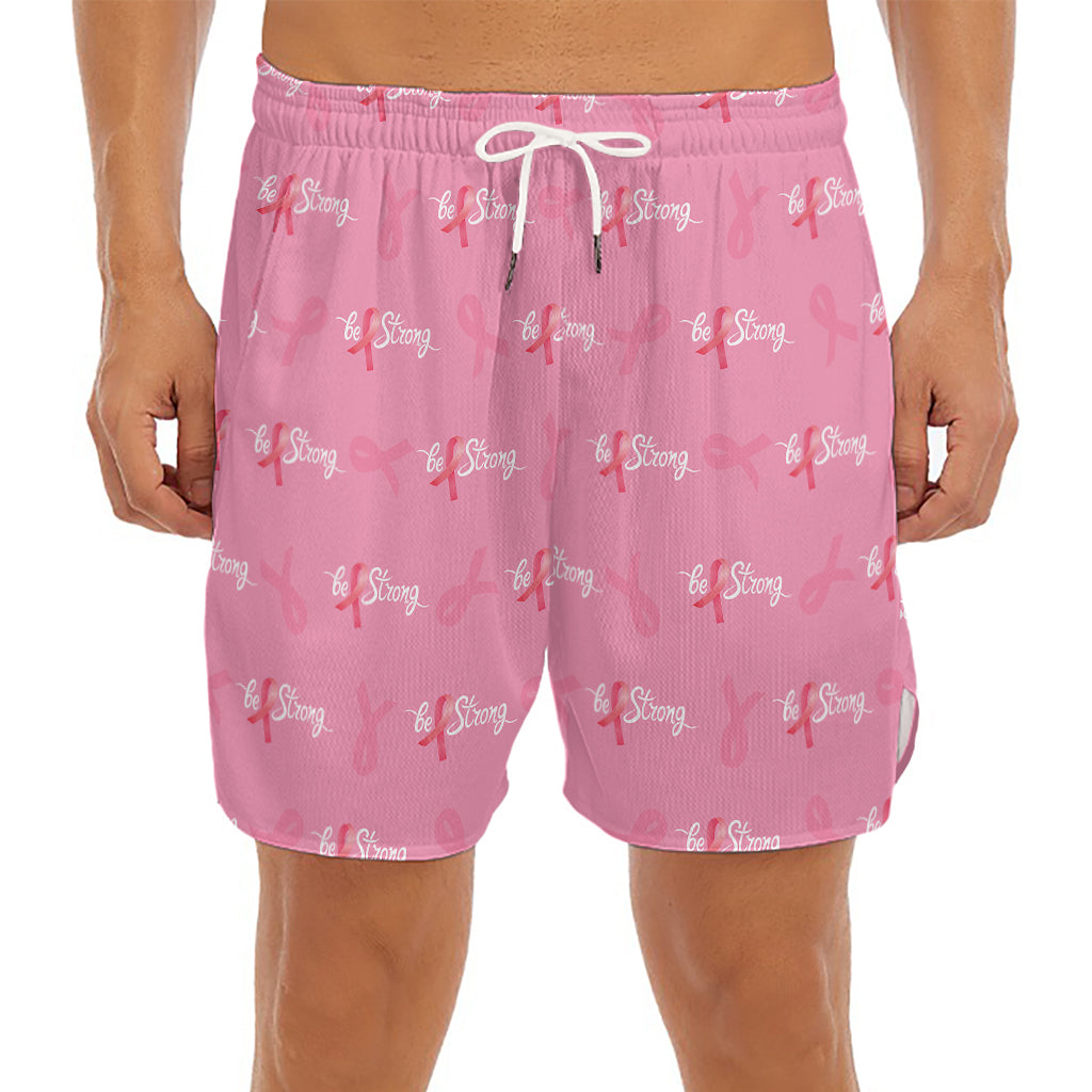 Be Strong Breast Cancer Pattern Print Men's Split Running Shorts