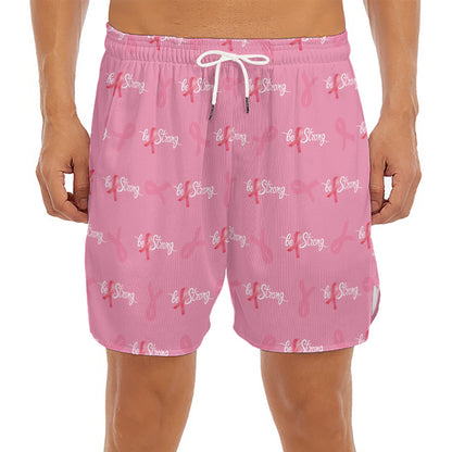Be Strong Breast Cancer Pattern Print Men's Split Running Shorts