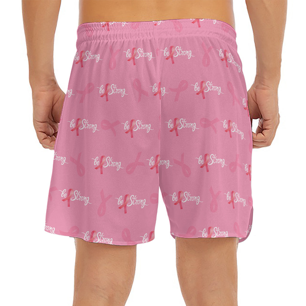 Be Strong Breast Cancer Pattern Print Men's Split Running Shorts