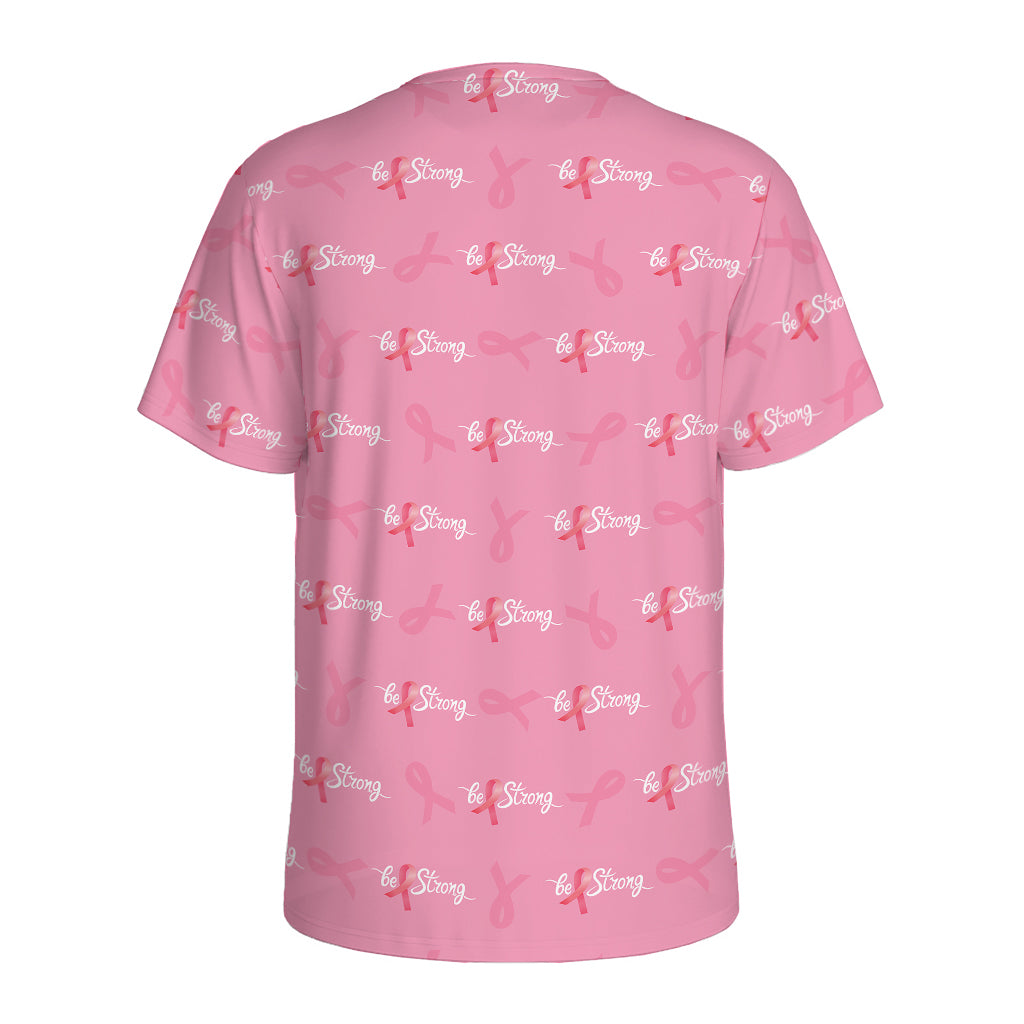 Be Strong Breast Cancer Pattern Print Men's Sports T-Shirt