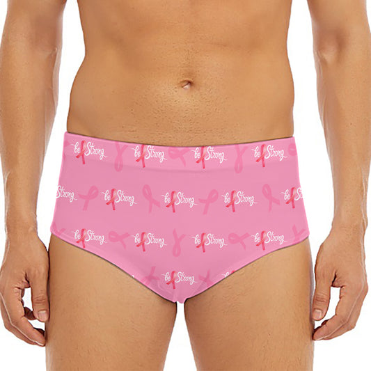 Be Strong Breast Cancer Pattern Print Men's Triangle Swim Briefs