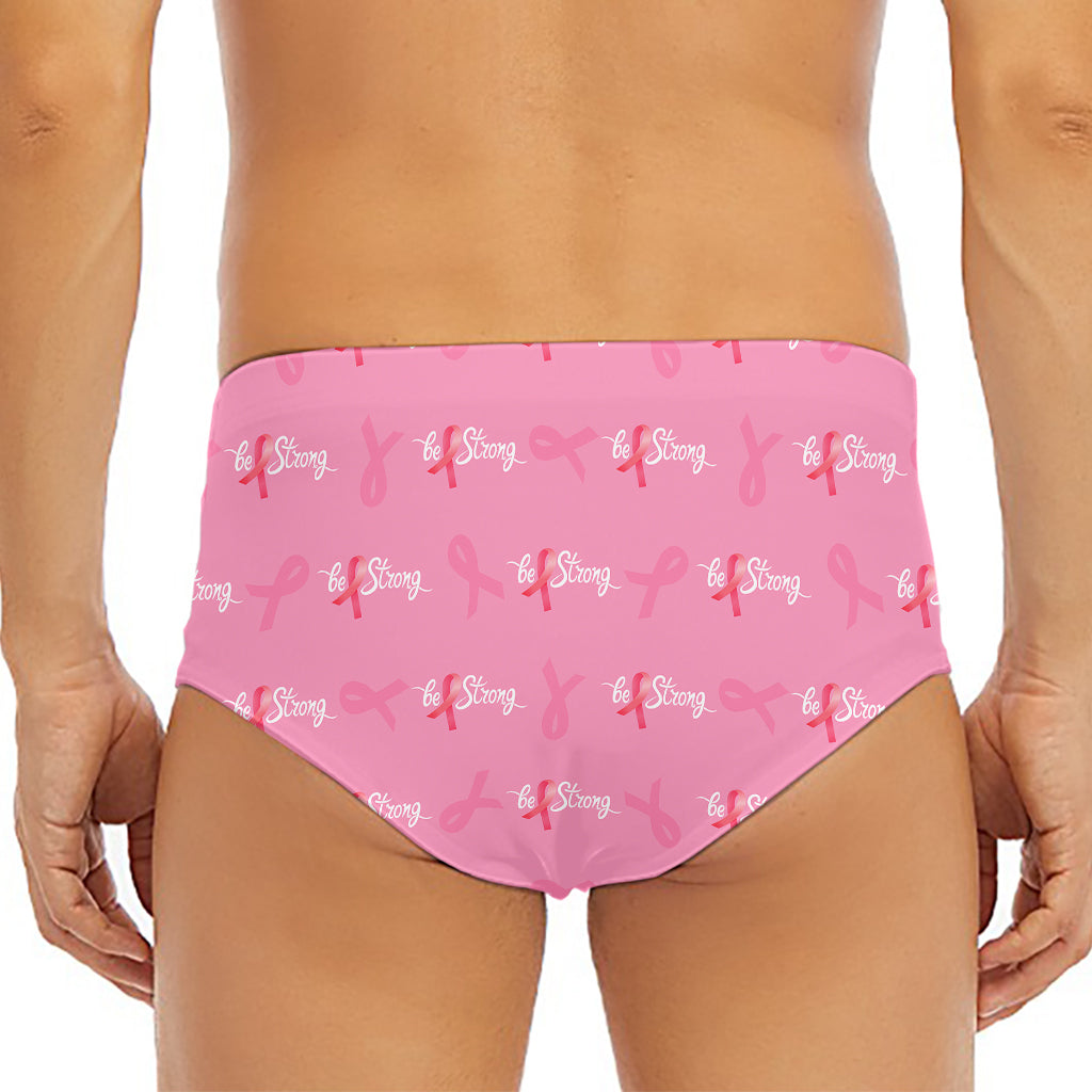 Be Strong Breast Cancer Pattern Print Men's Triangle Swim Briefs