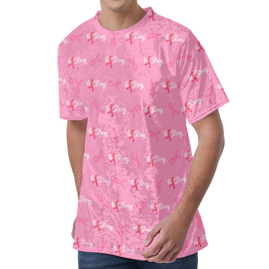 Be Strong Breast Cancer Pattern Print Men's Velvet T-Shirt