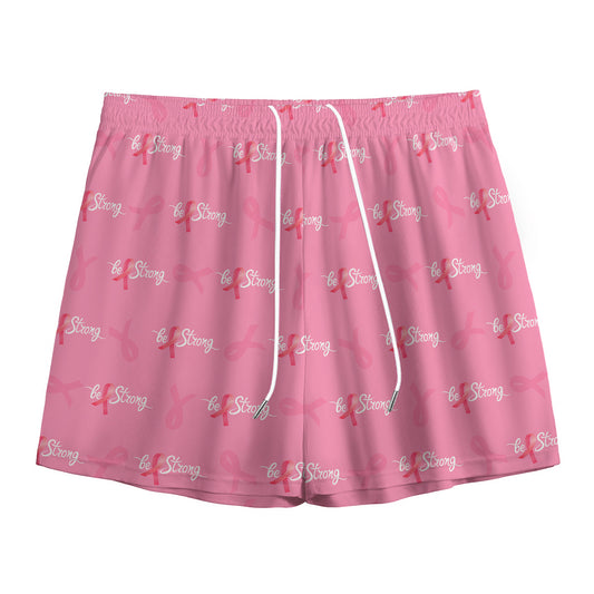 Be Strong Breast Cancer Pattern Print Mesh Shorts