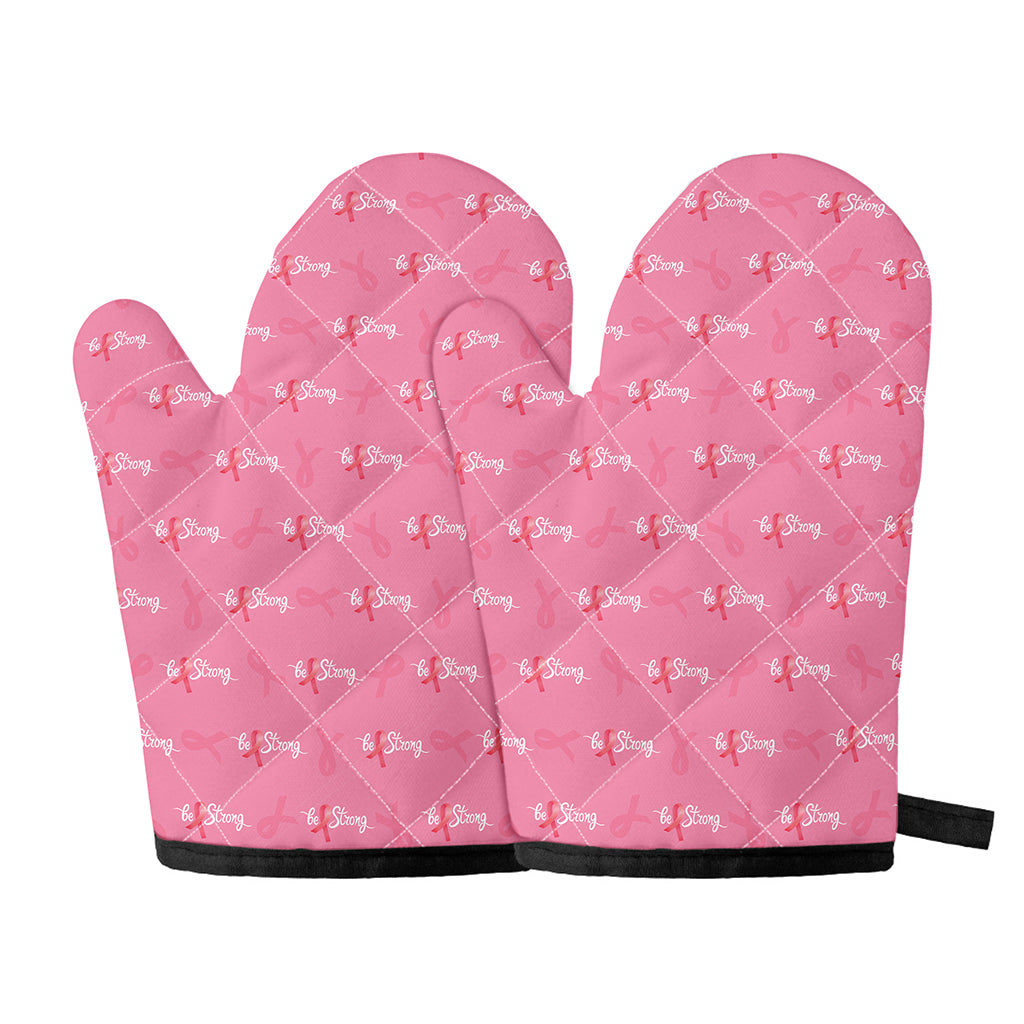 Be Strong Breast Cancer Pattern Print Oven Mitts
