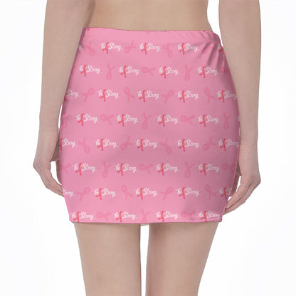 Be Strong Breast Cancer Pattern Print Pencil Mini Skirt