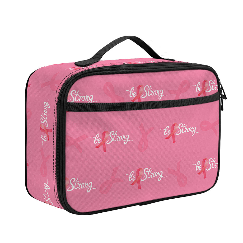 Be Strong Breast Cancer Pattern Print Portable Lunch Bag
